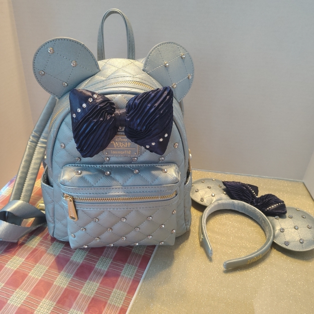Loungefly Disney Wish Inaugural Sailing Quilted Backpack and Headband Set Silver